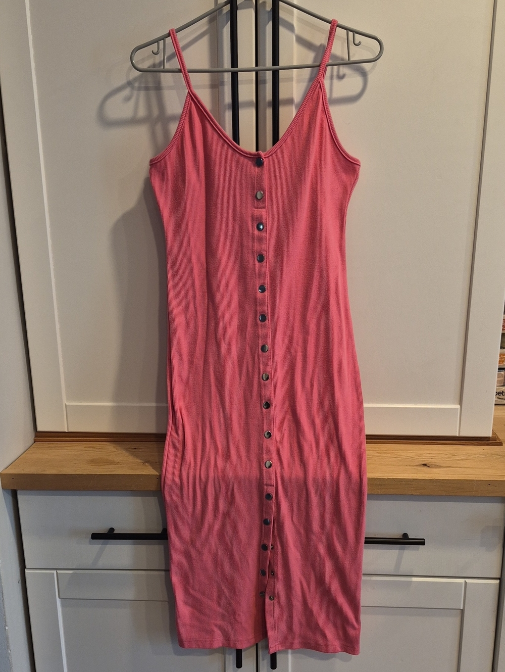 💙 Revamped Coral Pink Button-Front  Body Con Midi Dress
